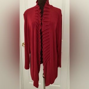 Chicos Travelers Size 4 Long Ruffled Jacket RED